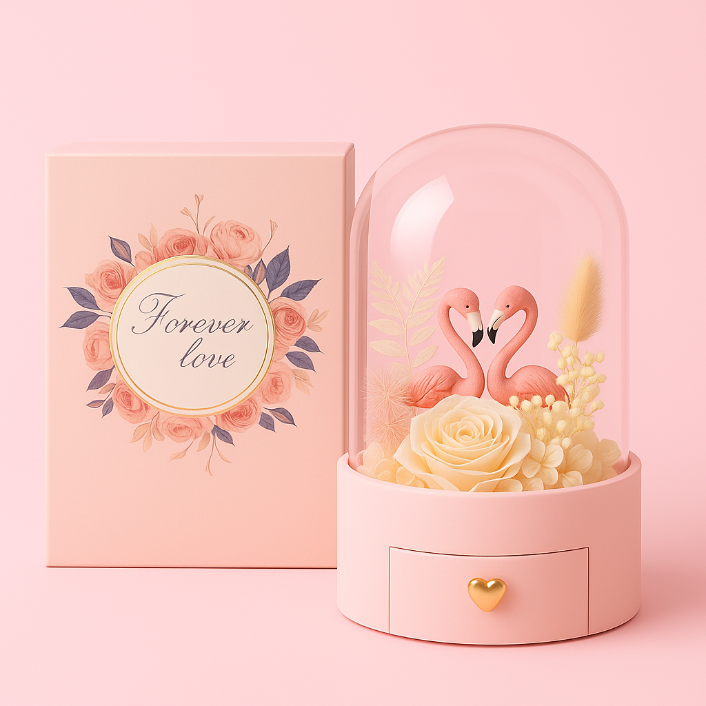 Bird-Shaped Preserved Flower Jewelry Gift Box Pink Bird-Shaped Preserved Flower Jewelry Gift Box Pink