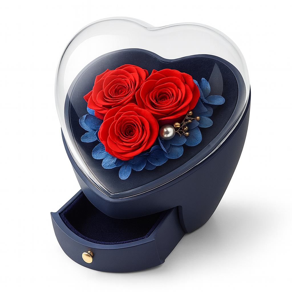heart shape rose box jewellery storage case wedding valentine's day gift blue heart shape rose box jewellery storage case wedding valentine's day gift blue