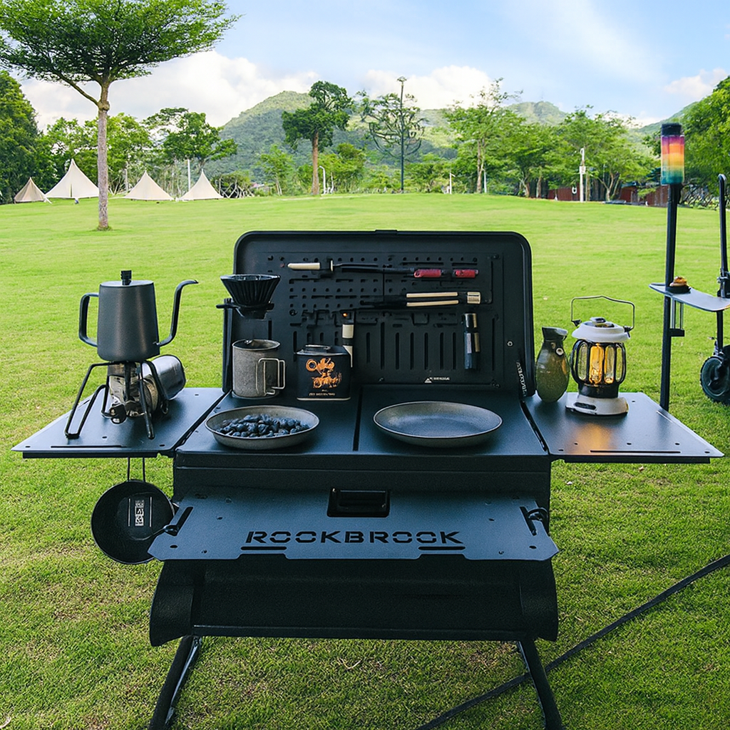 portable foldable camping table multi storage box 50l with stand black portable foldable camping table multi storage box 50l with stand black