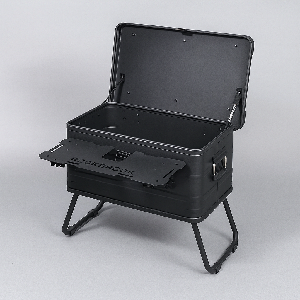 portable foldable camping table multi storage box 50l with stand black portable foldable camping table multi storage box 50l with stand black